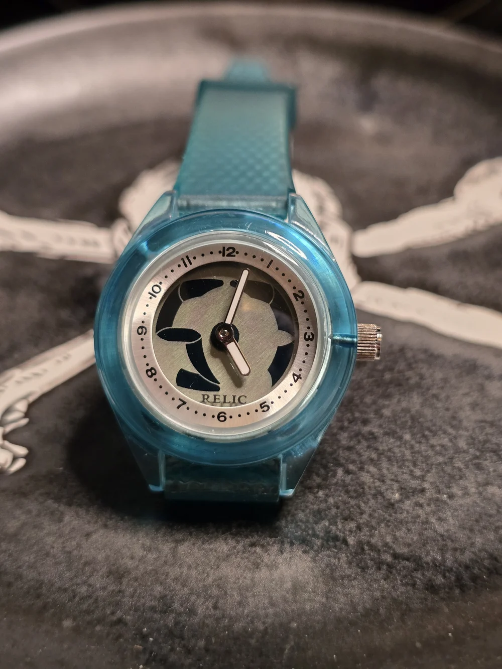 Relic Big Tic Teal Blue Transparent Plastic Women's Watch